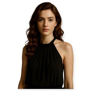 Ramy Brook Black Sleeveless Balloon Hem Satin Blouse Size Small Luxury Top